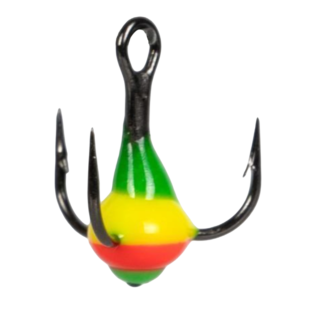 Крючок-тройник для приманок Lucky John с каплей размер  012 цвет GYRG (11). Фото №1
