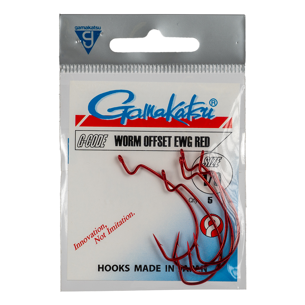 Крючок GAMAKATSU Hook Worm Offset EWG Red №1/0. Фото №1
