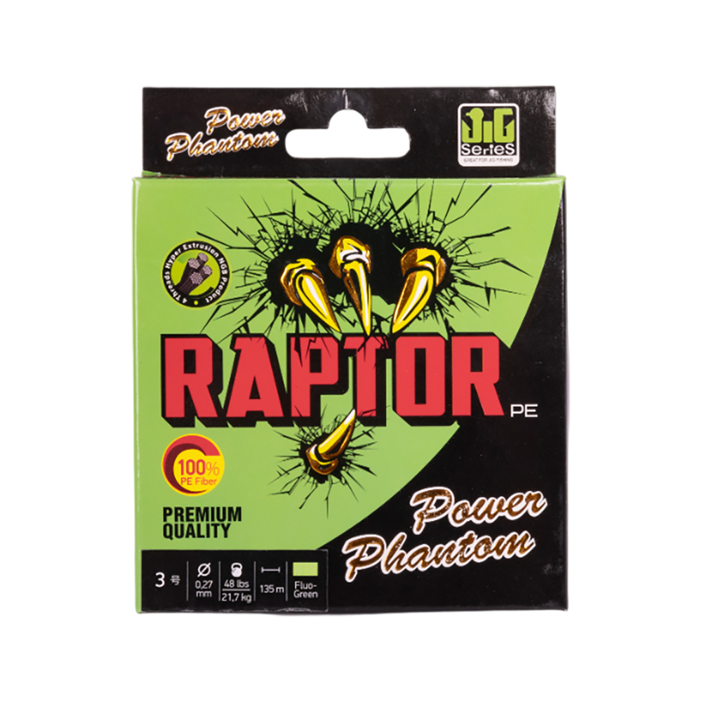 Шнур Power Phantom Raptor PE, 135м, зеленый fluo #3, 0,27мм, 21,7кг. Фото №1