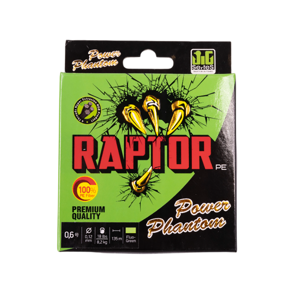 Шнур Power Phantom Raptor PE, 135м, зеленый fluo #0,6, 0,12мм, 8,2кг. Фото №1