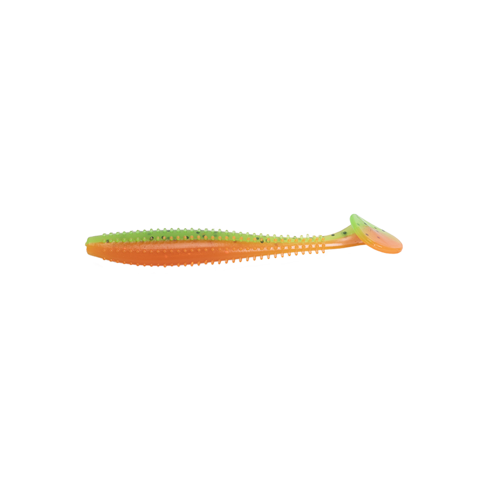 Виброхвост Helios Shaggy 3,35"/8,5 см Peper Green & Orange 100шт. (HS-16-018-N). Фото №1