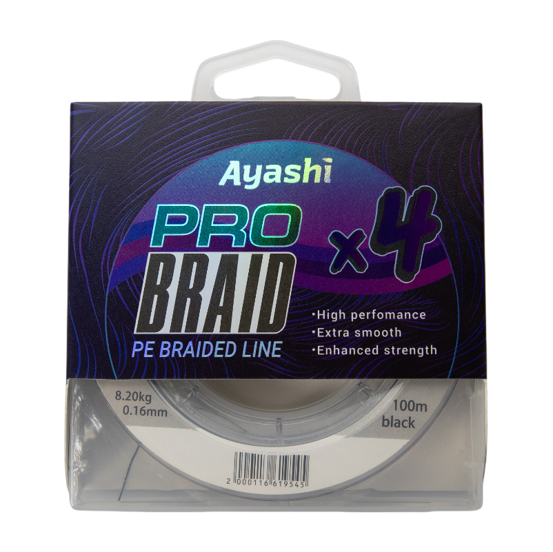 Плетенный шнур Ayashi PRO BRAID-X4 (black) d-0,16mm (100м). Фото №1