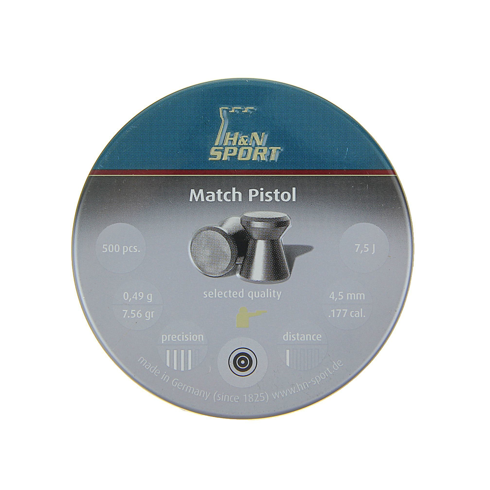 Пуля пневматическая "H&N Match Pistol", для пистолета, гладкоствольная, 4,5 мм., 7,56 гран (500 шт.)