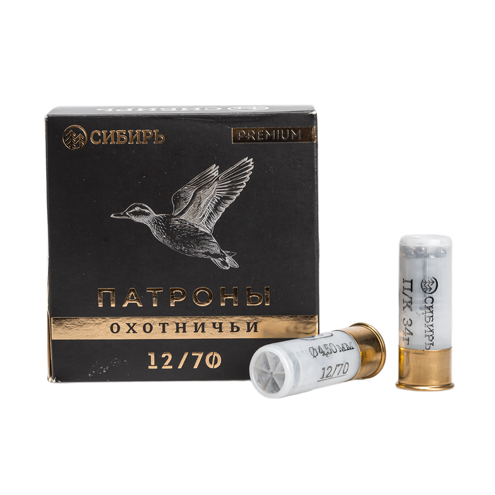 Патрон СИБИРЬ PREMIUM 12/70 охотничий дробовой 34г №00  (пачка 25 шт) (в коробке 250шт). Фото №1