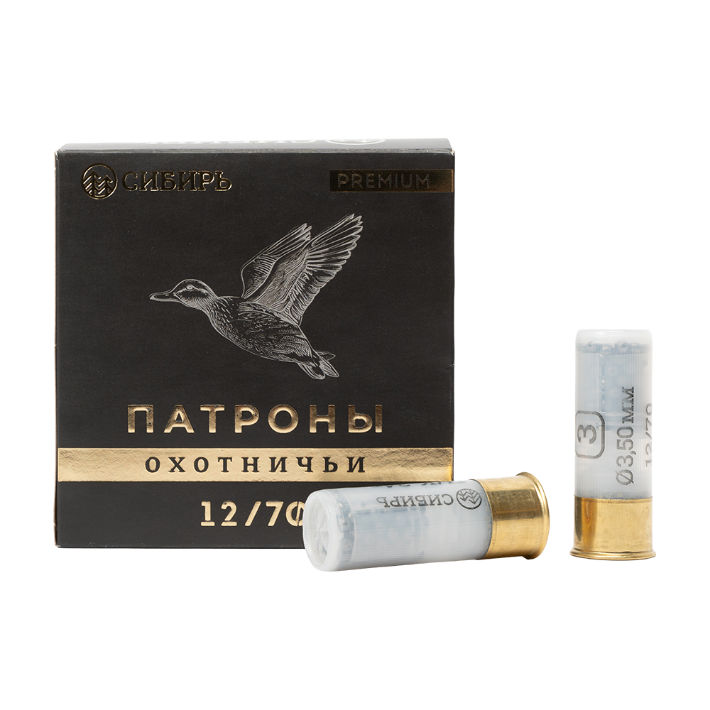 Патрон СИБИРЬ PREMIUM 12/70 охотничий дробовой 34г №3 (CX-2000) (пачка 25 шт) (в коробке 250шт). Фото №1