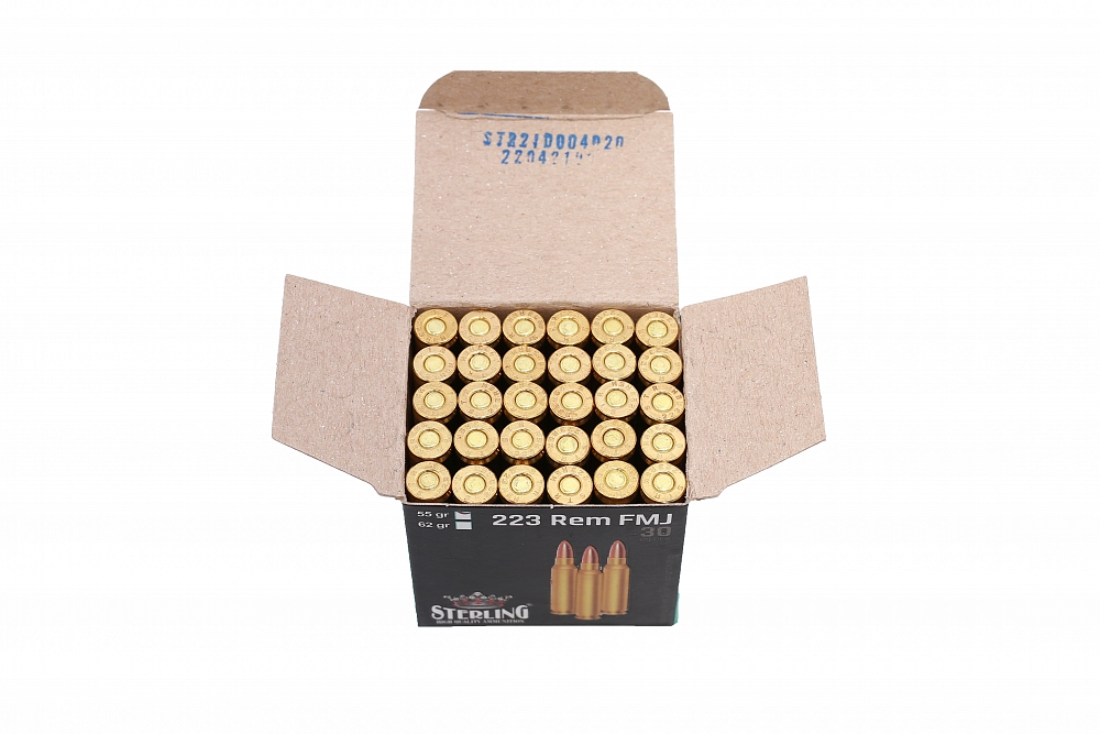 Патрон нарезной STERLING калибр 223 REM FMJ 3,6 гр. 55 grn. (в пачке 30 шт.) (в коробке 1500 шт). Фото №4