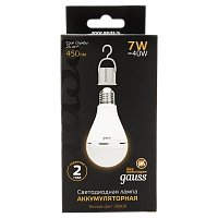 Лампа Gauss A60 7W 450lm 3000K E27 с Li-Ion аккумулятором LED 1/10/60