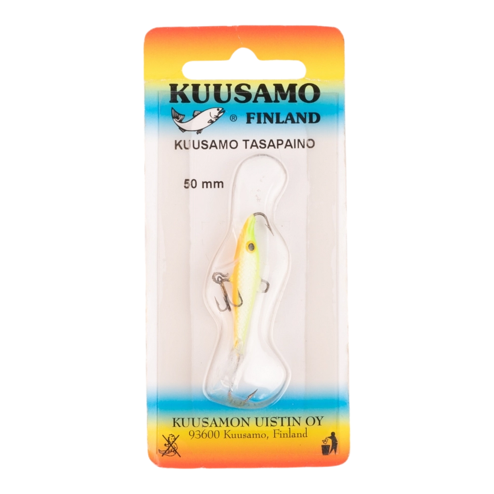 Балансир Kuusamo Tasapaino 50мм, 7гр, цвет (GLOW/FRG/Fye/W-O) с тройником. Фото №1
