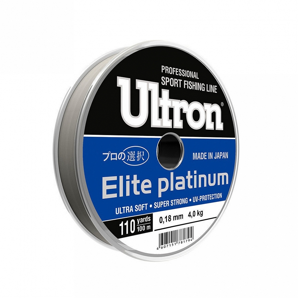 Леска монофиламентная ULTRON Elite Platinum 0,30мм/100м 10,0кг серебр.. Фото №1