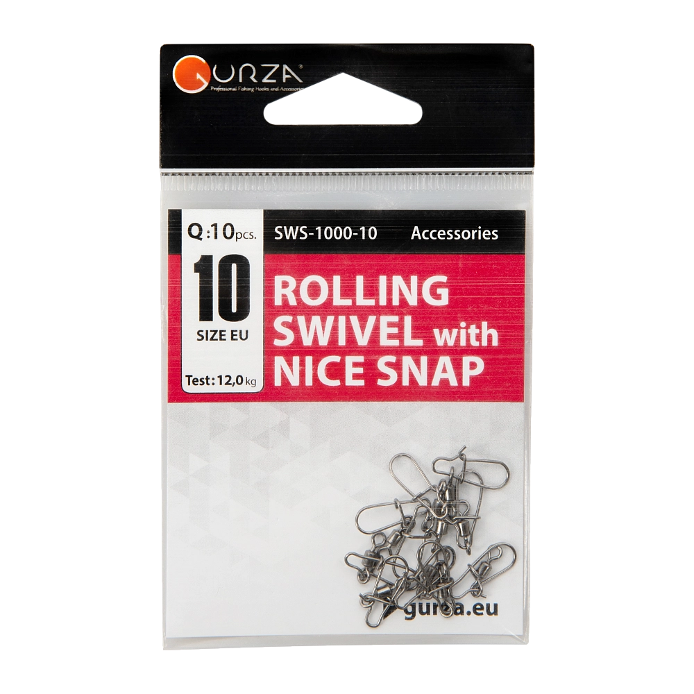Застежка с вертлюжком Gurza - Rolling swivel/Nice Snap BN #10 10 шт./уп.. Фото №1