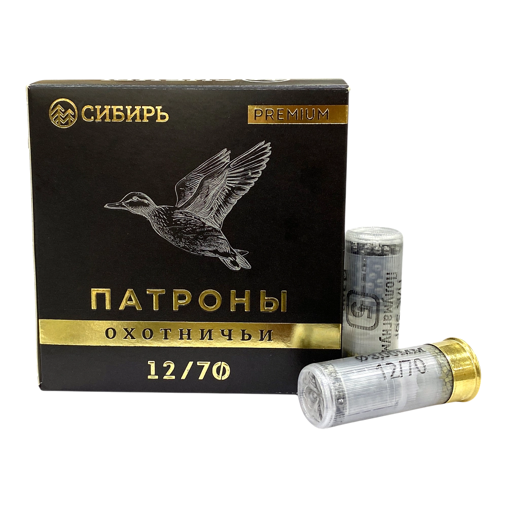 Патрон СИБИРЬ PREMIUM 12/70 охотничий дробовой 36г №5 ПОЛУМАГНУМ (пачка 25 шт) (в коробке 250шт). Фото №1