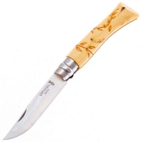 Нож "Opinel" 7VRI Inox, 8,5 см, САМШИТ "листья", нержавеющая сталь