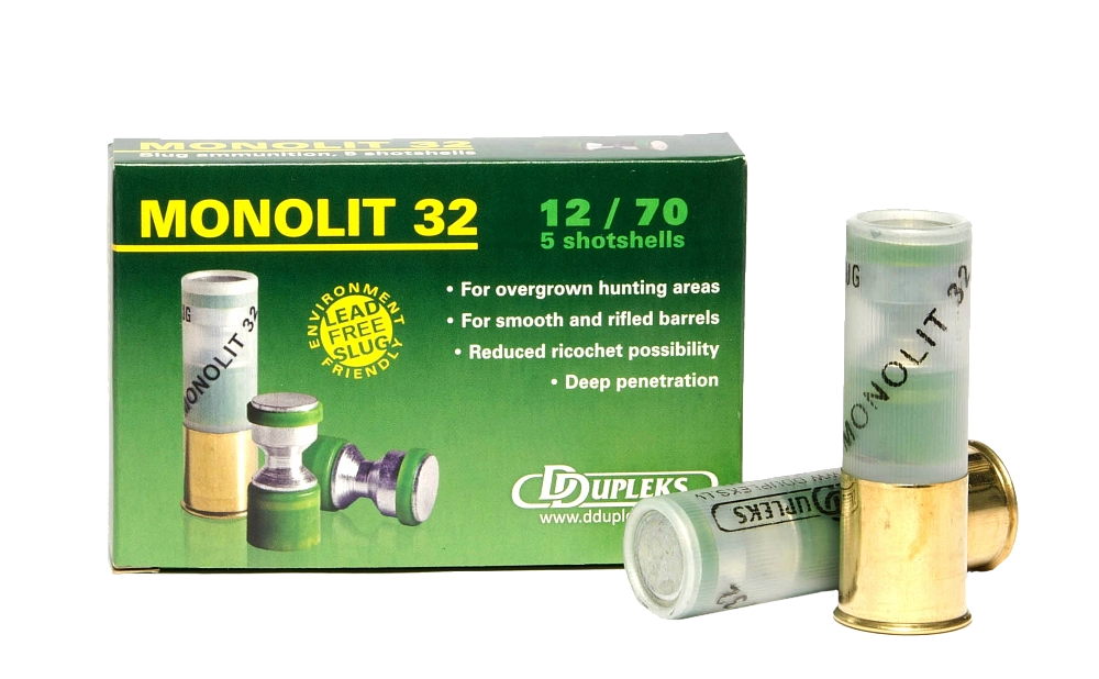 Патрон DDupleks 12/76 пуля Monolit 32гр.(в пачке 5 шт.) (в коробке 230 шт.). Фото №1