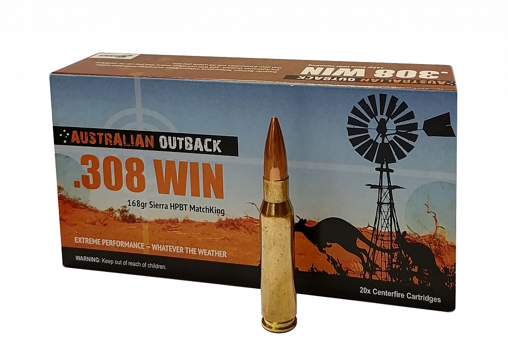 Патрон нарезной Aussie Outback калибр 308 WIN HPBT 10,88 гр. (в пачке 20 шт.). Фото №1