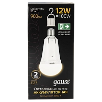 Лампа Gauss A80 12W 900lm 3000K Е27 авар. с Li-Ion аккумулятором LED 1/5/50