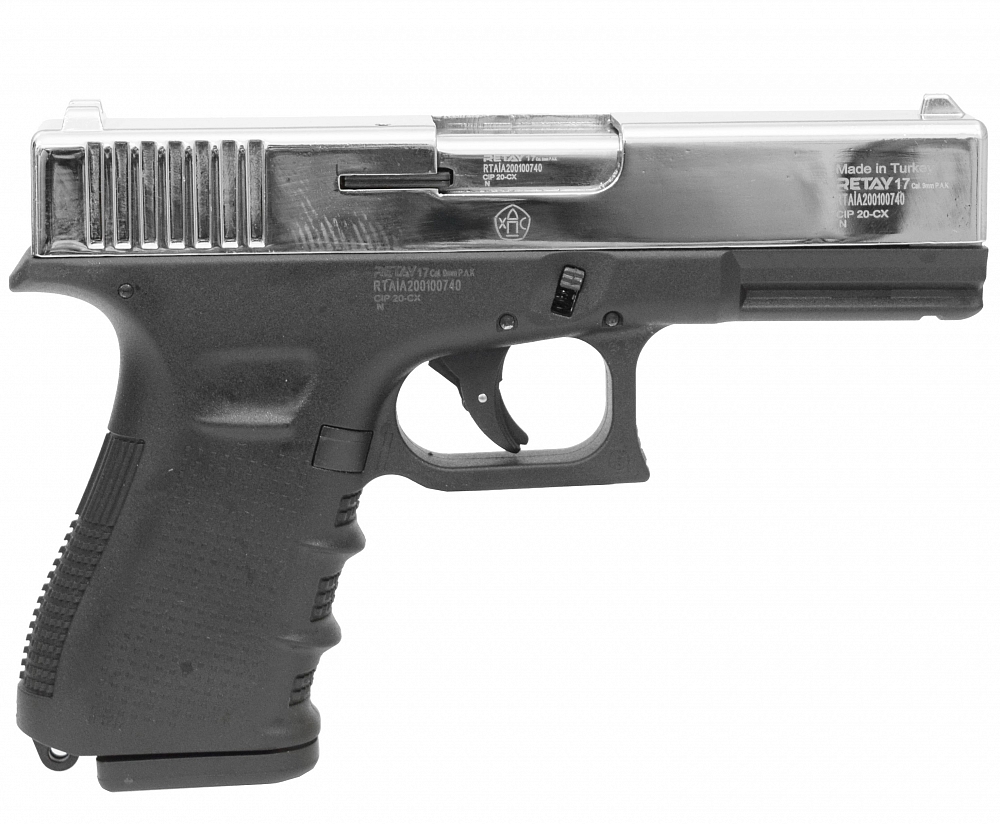 Пистолет охолощенный RETAY 17, (Glock 17), Никель, калибр 9mm. P.A.K. Фото №3