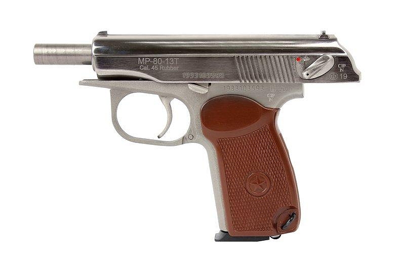 Пистолет ООП МР-80-13Т калибр 45 Rubber, химическое никелирование, в КС  . Фото №2