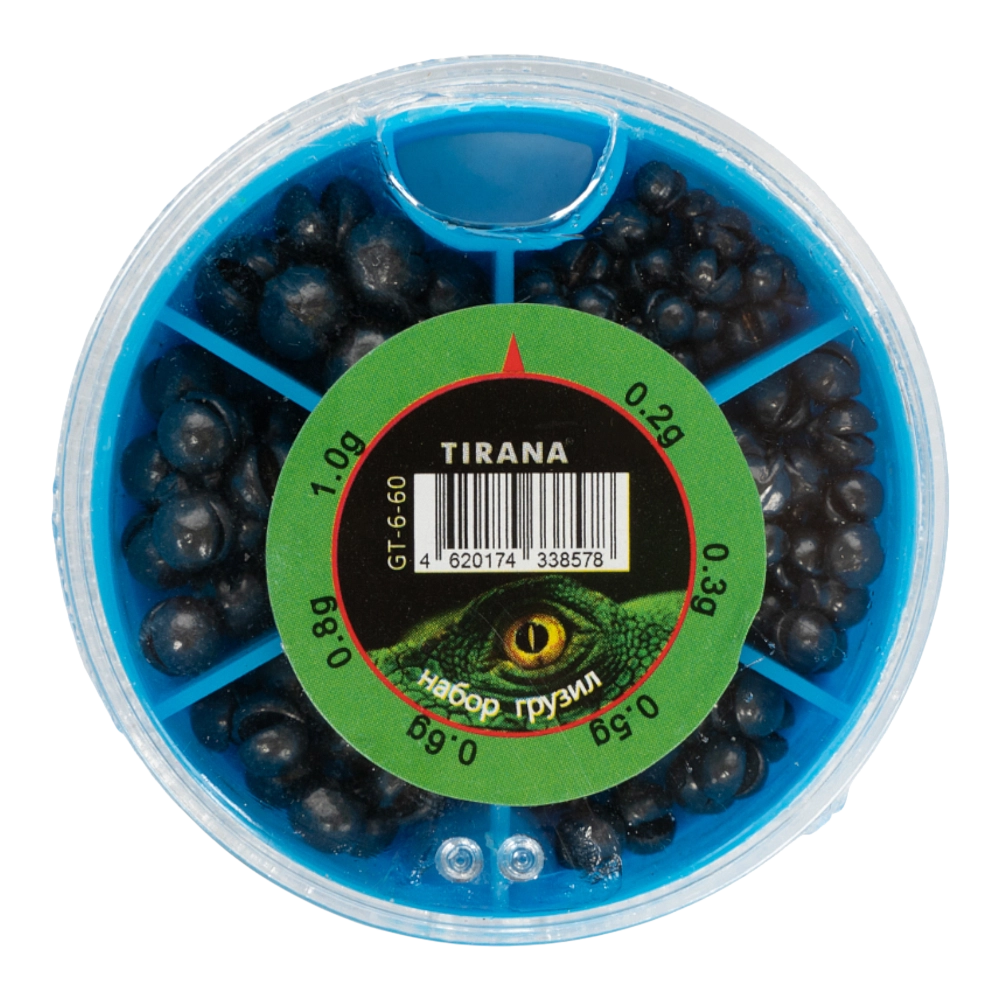 Набор грузил Tirana №6 (0.2гр, 0.3гр, 0.5гр, 0.6гр, 0.8гр, 1.0гр, ) вес 60гр. Фото №1