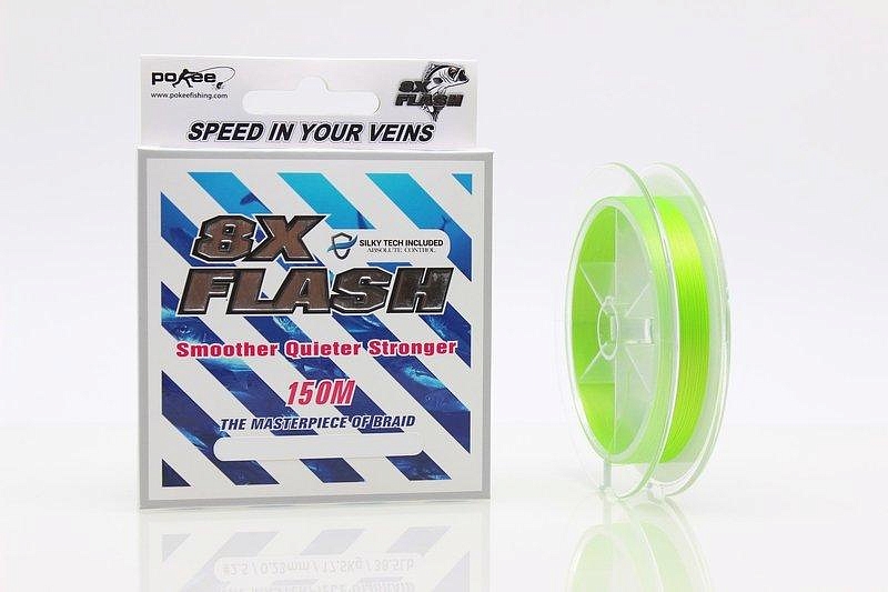 Плетёный шнур Pokee 8X FLASH SMART PE BRAID, APPLE GREEN,150M - 0,14. Фото №3