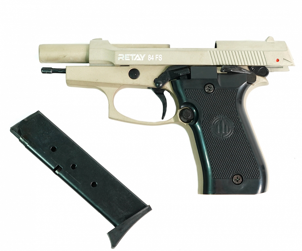 Пистолет охолощенный RETAY MOD84, (Beretta), Сатин, калибр 9mm. P.A.K. Фото №4 Пистолет охолощенный RETAY MOD84, (Beretta), Сатин, калибр 9mm. P.A.K. Фото №4