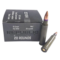 Патрон нарезной Republic калибр223 REM FMJ BT  55gr/3,56гр. (пачка 20 шт.)